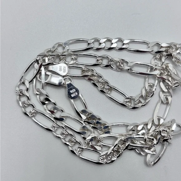 Solid 925 Silver Figaro link silver Chain for men diamond cut 24inch long
